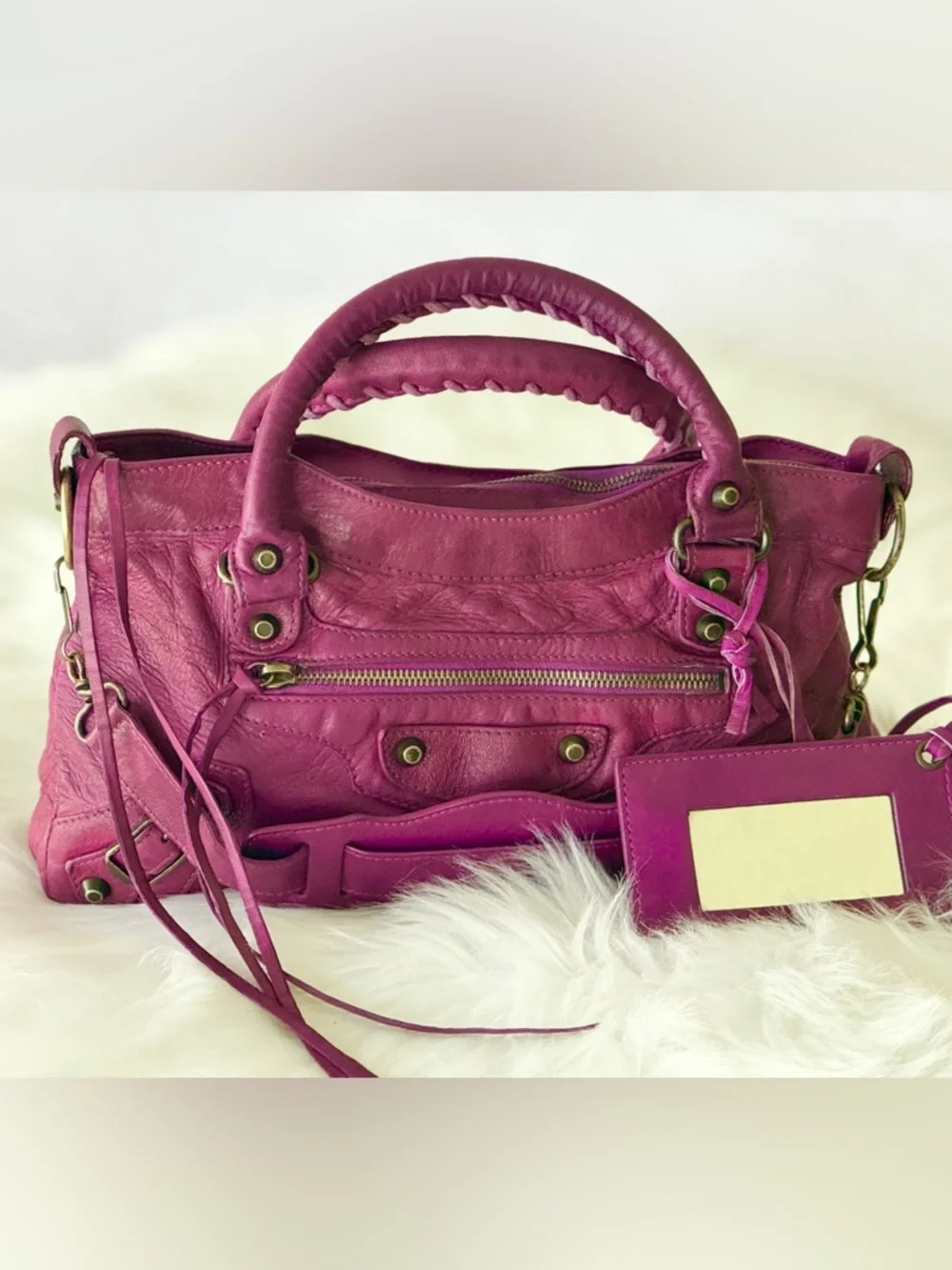 BALENCIAGA CITY BAG FIRST BAG 2005 CHÈVRE LEATHER PURPLE VINTAGE W/MIRROR - Picture 3 of 16